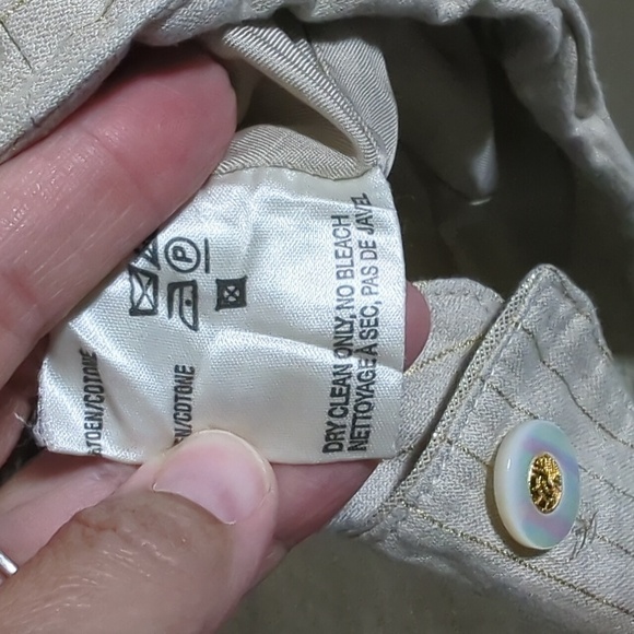 Louis Feraud Womens Blazer Jacket Linen Cotton Cropped‎ Khaki Gold Military Sz 6 - Picture 8 of 9